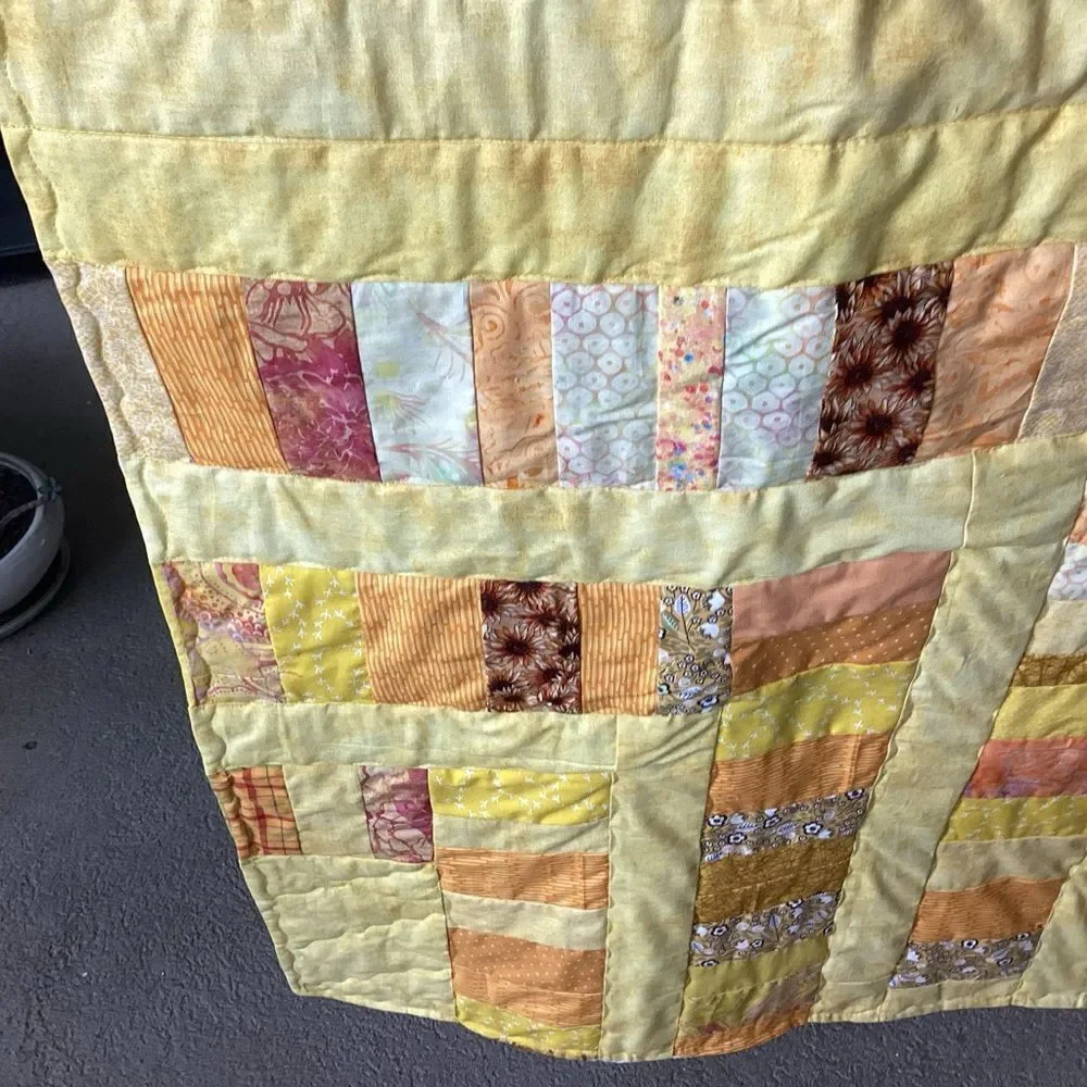 NWT. Hand Crafted Patchwork Yellow and Brown Quilt